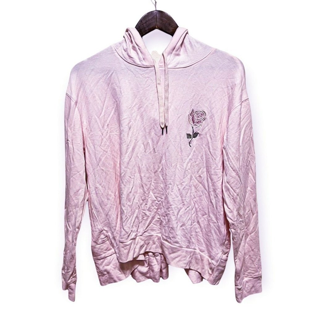 Splendid Women's M Long Sleeve Embroidered Ruched Back Hoodie Ballerina Rose